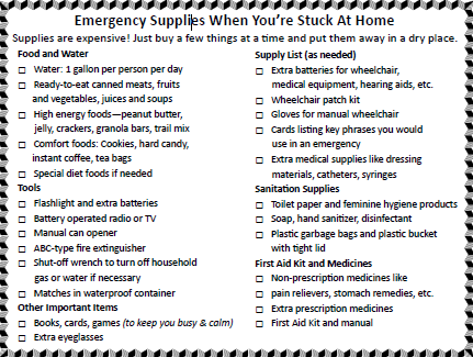 List of emergency supplies when you're stuck at home